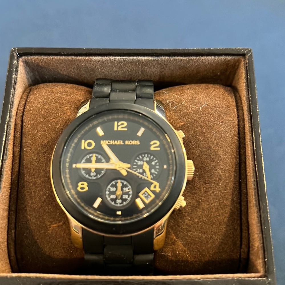 Authentic. Vintage. Michael Kors Black and Gold Watch.